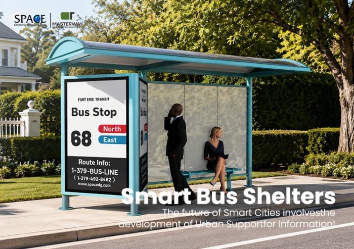 Outdoor Bus Stop Shelter with Route Information Display and Bench