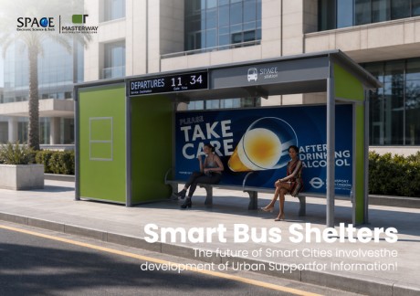 Modular Digital Bus Shelter with Departure Display and Advertising Panel