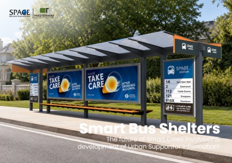 Modular Advertising Bus Shelter with Route Signs and Poster Displays