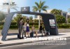 Futuristic Smart Bus Shelter with Integrated Seating and Route Display