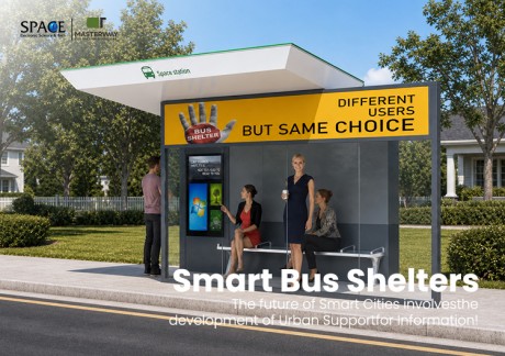 Modern Smart Bus Shelter with Digital Kiosk and Advertising Display