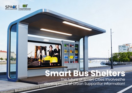 Solar Powered Smart Bus Shelter with Advertising Displays and LED Lighting