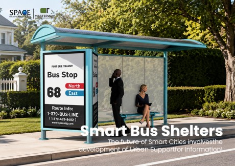 Outdoor Bus Stop Shelter with Route Information Display and Bench