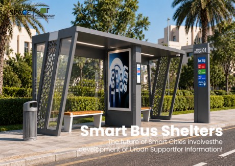 Modern Modular Bus Shelter with Advertising Light Box and Bus Stop Sign | Masterway