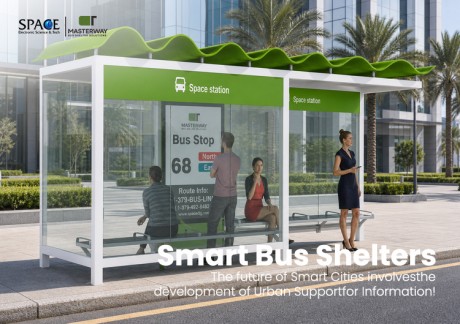 Modern Modular Bus Shelter with Green Wavy Roof and Glass Panels