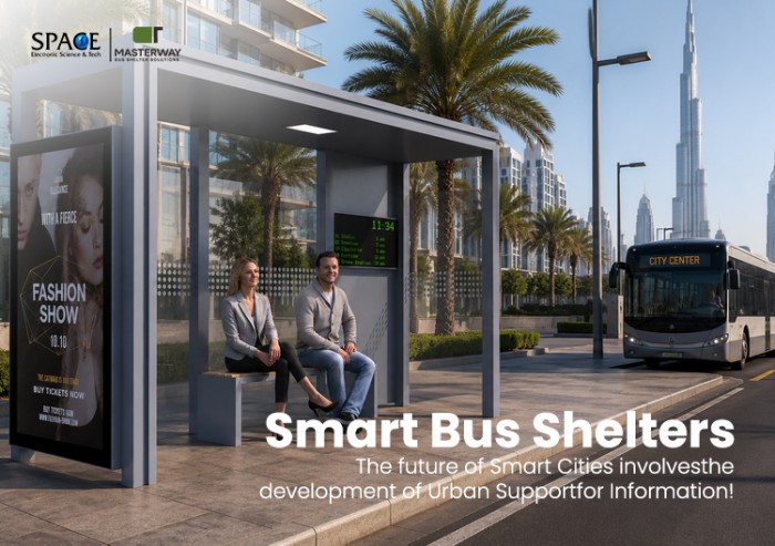 Modern Minimalist Bus Shelter with Advertising Light Box and LED Route Display Modern Minimalist Bus Shelter with Advertising Light Box and LED Route Display